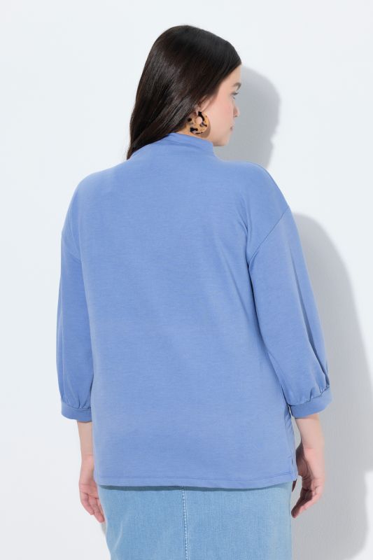 Sweat-shirt en coton bio, trèfles en corde, col montant et manches 3/4