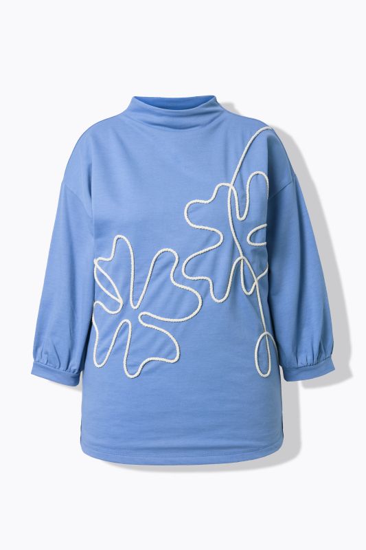 Sweat-shirt en coton bio, trèfles en corde, col montant et manches 3/4