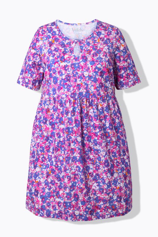 T-shirt long à imprimé, manches courtes et décolleté rond avec « trou de serrure », coupe évasée