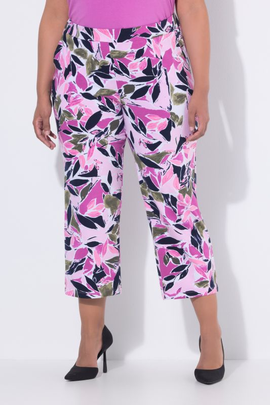 Pantalon en jersey à fleurs, jambe large longueur 7/8, taille élastique