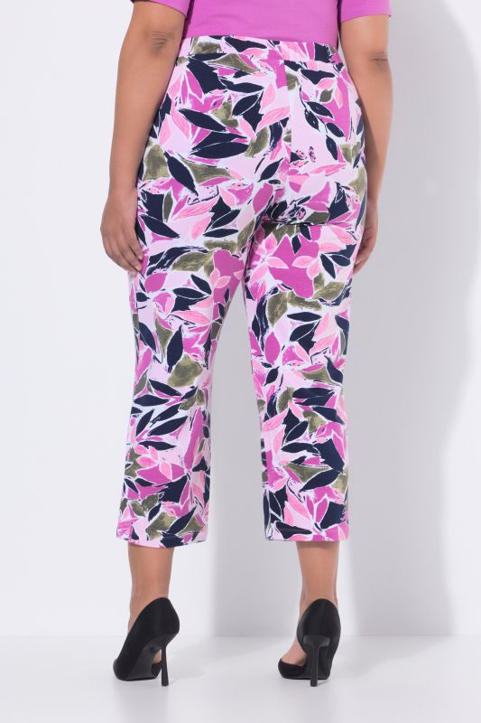 Pantalon en jersey à fleurs, jambe large longueur 7/8, taille élastique