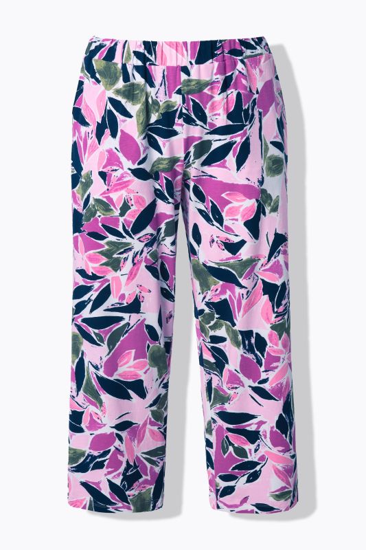 Pantalon en jersey à fleurs, jambe large longueur 7/8, taille élastique