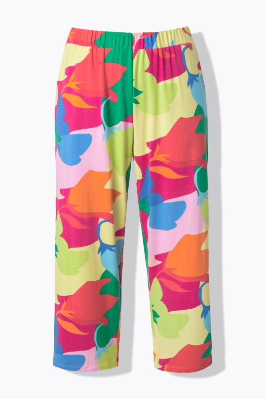 Pantalon 7/8 en jersey, imprimé coloré, jambe large et taille élastique.