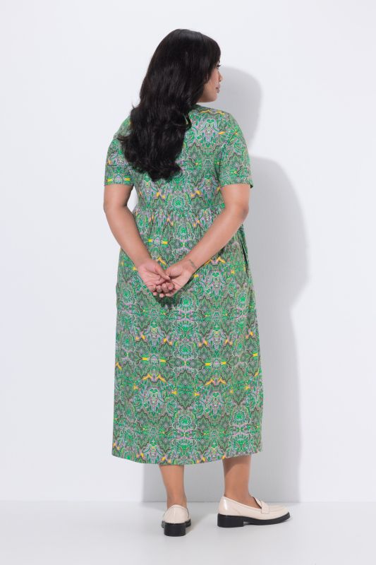 Robe maxi coupe évasée, poches, décolleté en V et manches courtes