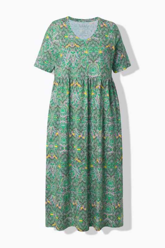 Robe maxi coupe évasée, poches, décolleté en V et manches courtes