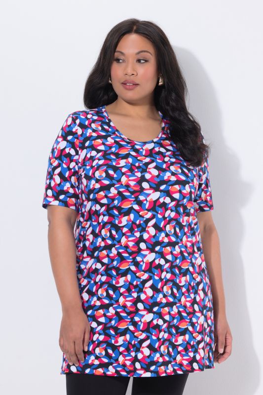 T-shirt long avec imprimé graphique, décolleté rond et manches courtes, coupe évasée