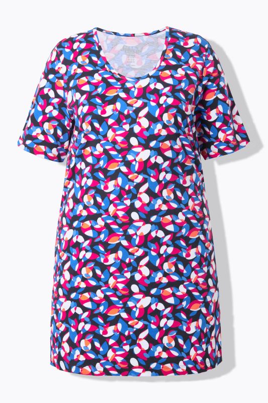 T-shirt long avec imprimé graphique, décolleté rond et manches courtes, coupe évasée