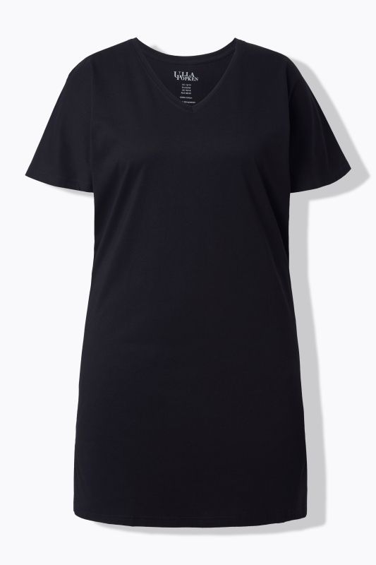T-shirt long, manches courtes et décolleté en V, coupe évasée