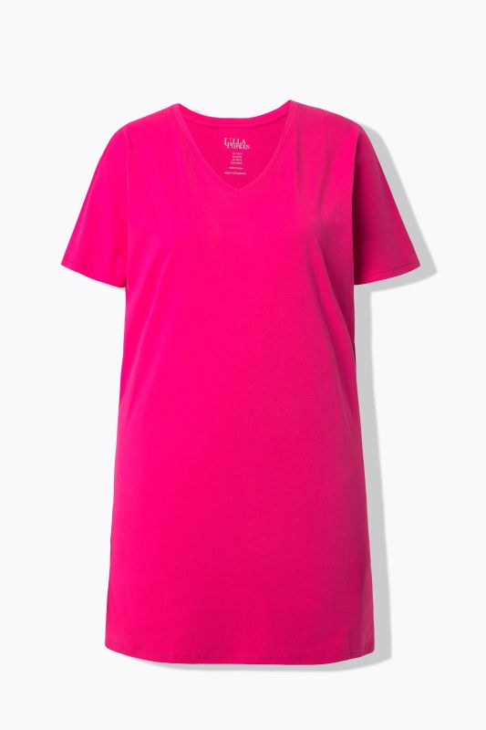 T-shirt long, manches courtes et décolleté en V, coupe évasée