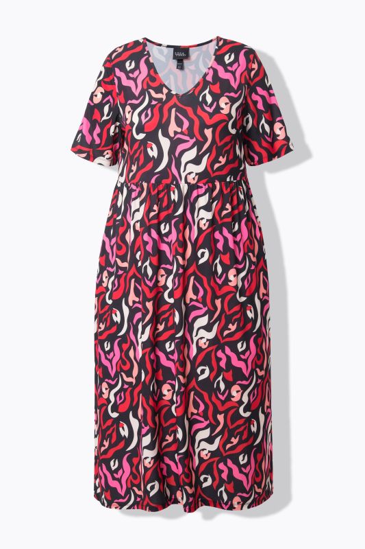 Robe maxi coupe évasée, poches, décolleté en V et manches courtes