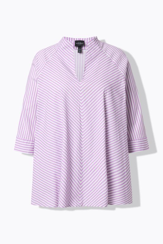 Tunique à rayures, col calice et manches 3/4, coupe évasée