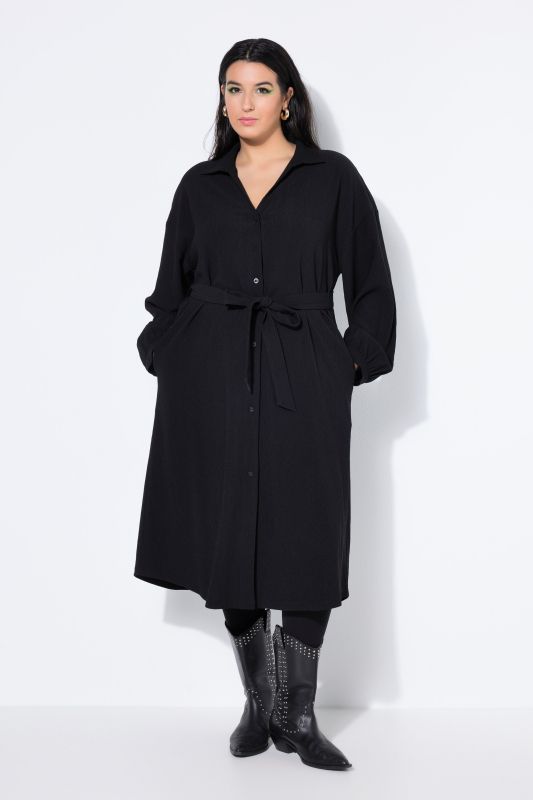 Robe chemisier coupe évasée, col chemise et ceinture à nouer