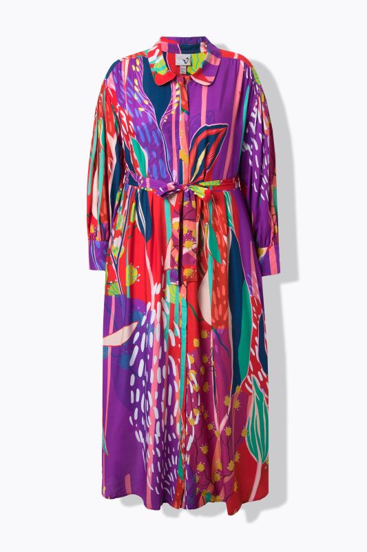 Robe maxi imprimé champêtre, col chemise et manches longues ballon