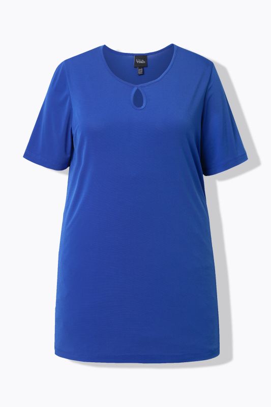 T-shirt long à manches courtes, col rond avec découpe « trou de serrure », coupe évasée