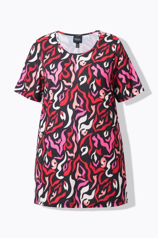 T-shirt long dans un imprimé zébré, col rond et manches courtes, coupe évasée