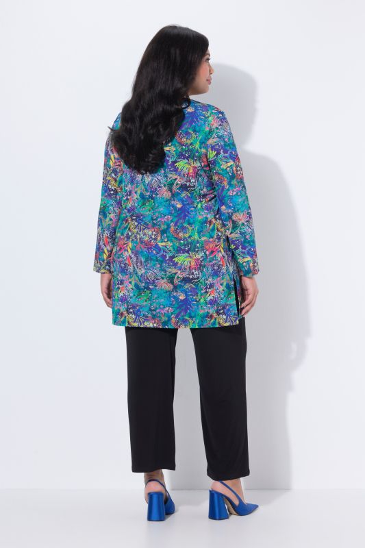 Veste en jersey, encolure en V et manches longues, coupe évasée