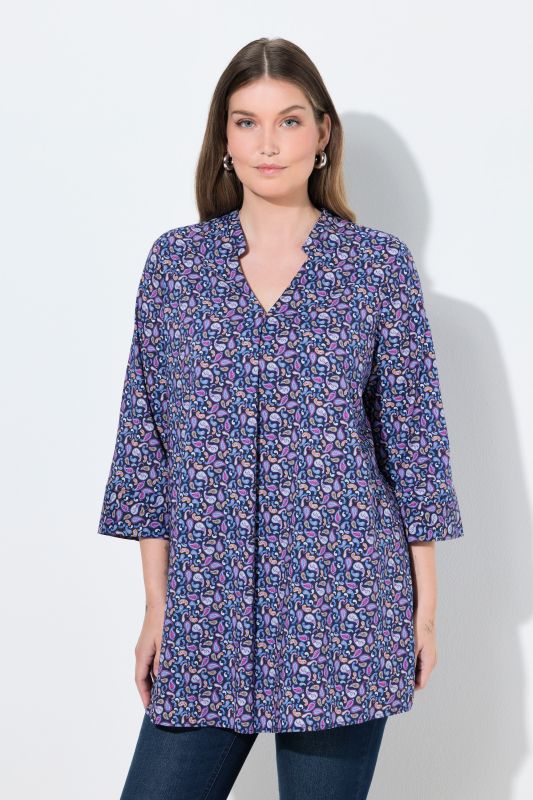 T-shirt motif cachemire, col en V et manches 3/4