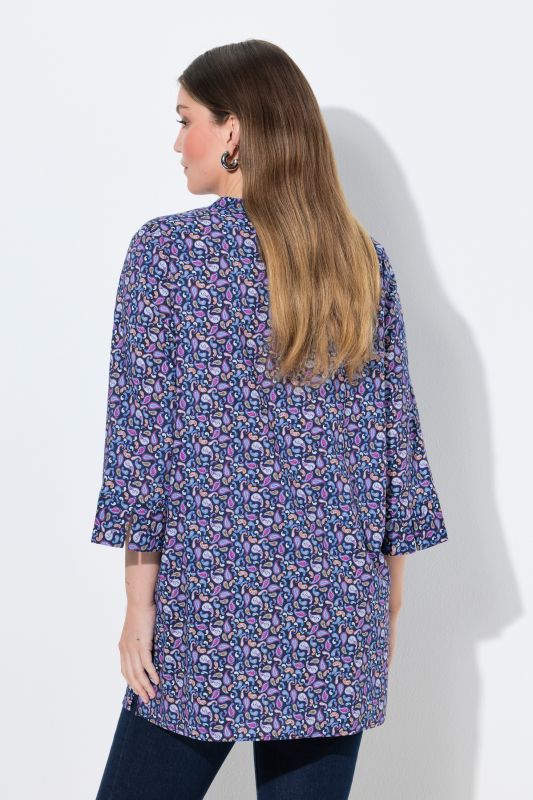 T-shirt motif cachemire, col en V et manches 3/4