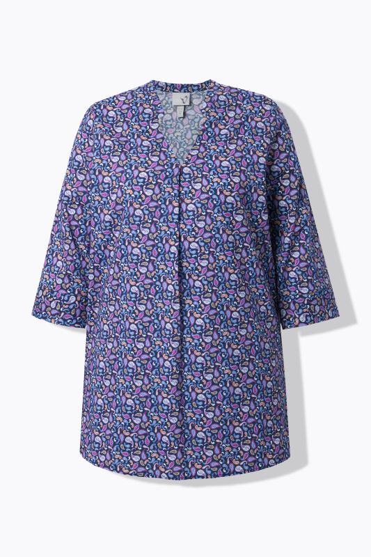 T-shirt motif cachemire, col en V et manches 3/4