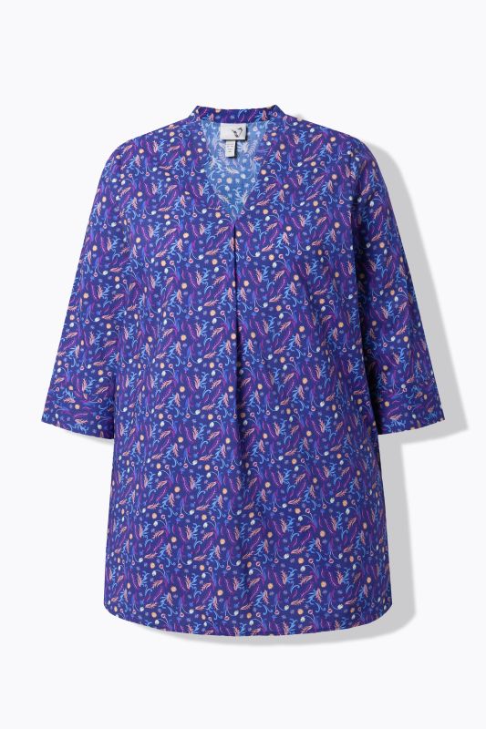 T-shirt motif cachemire, col en V et manches 3/4