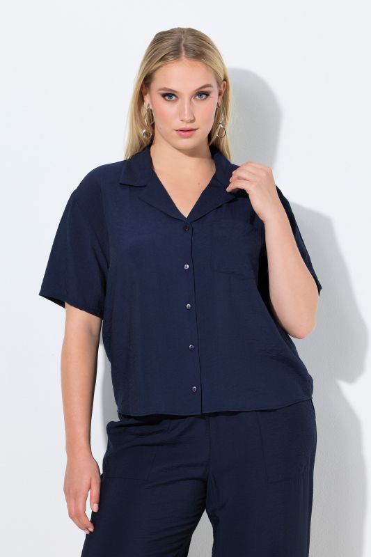Blouse courte Boxy Fit, manches courtes et col à revers