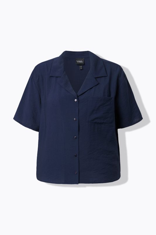 Blouse courte Boxy Fit, manches courtes et col à revers