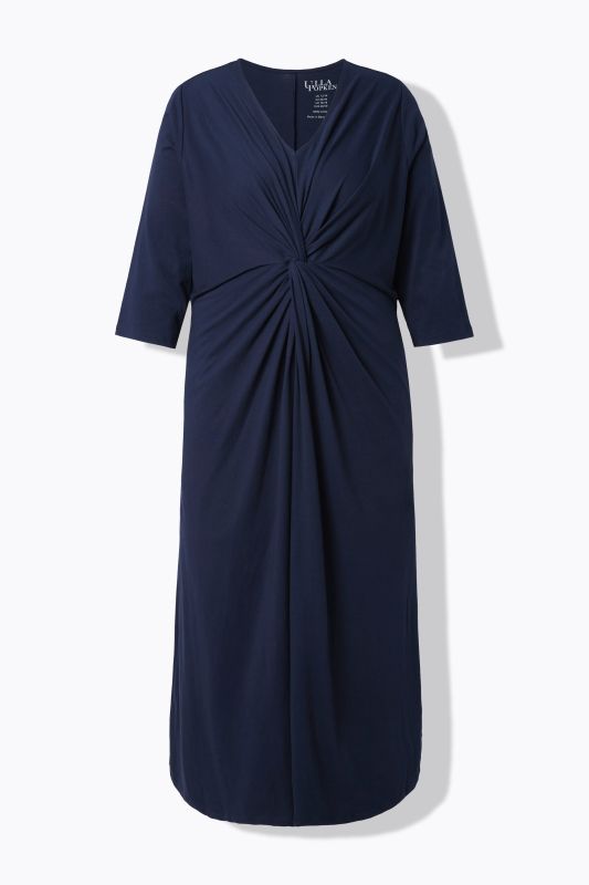 Robe maxi coupe évasée, drapé, décolleté en V et manches 3/4