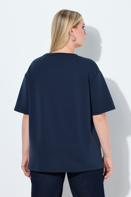 Sweat-shirt en modal mélangé, strass fantaisie, col rond et manches courtes