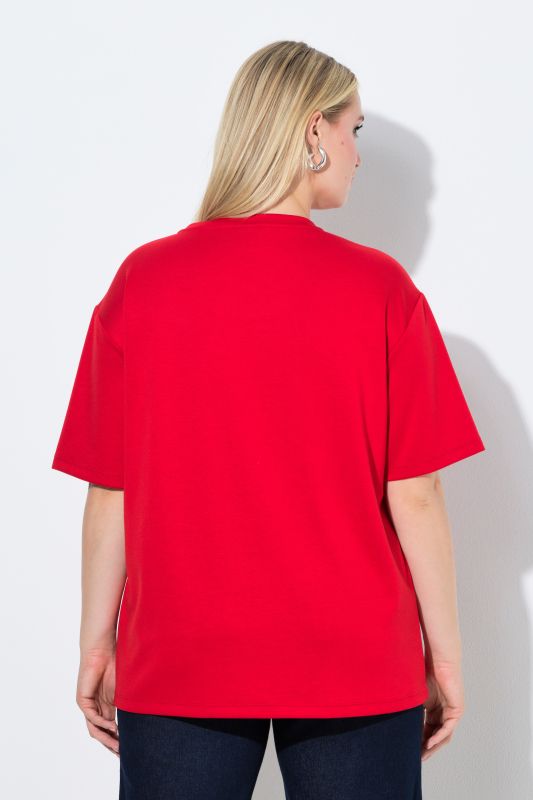 Sweat-shirt en modal mélangé, strass fantaisie, col rond et manches courtes