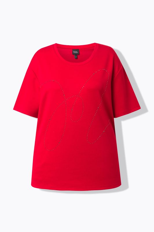 Sweat-shirt en modal mélangé, strass fantaisie, col rond et manches courtes