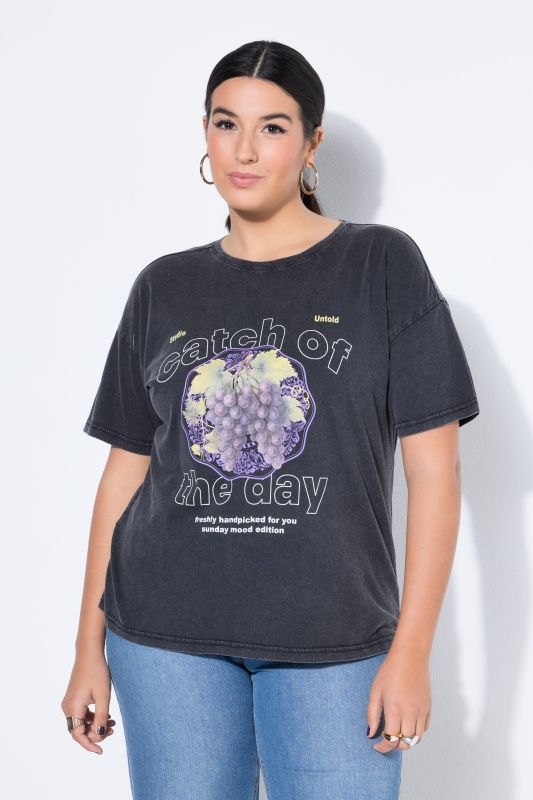 T-shirt manches courtes, imprimé raisins et style vintage