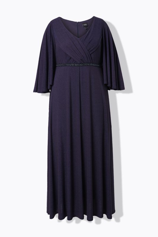 Robe de soirée avec drapé, longueur maxi, décolleté V et manches courtes papillon