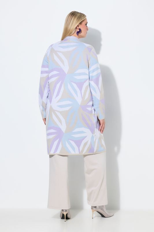 Cardigan long motif graphique, col montant et manches longues