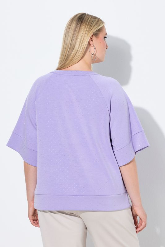 Sweat-shirt en modal mélangé, strass fantaisie, col rond et manches courtes