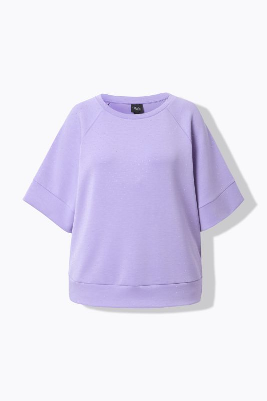 Sweat-shirt en modal mélangé, strass fantaisie, col rond et manches courtes