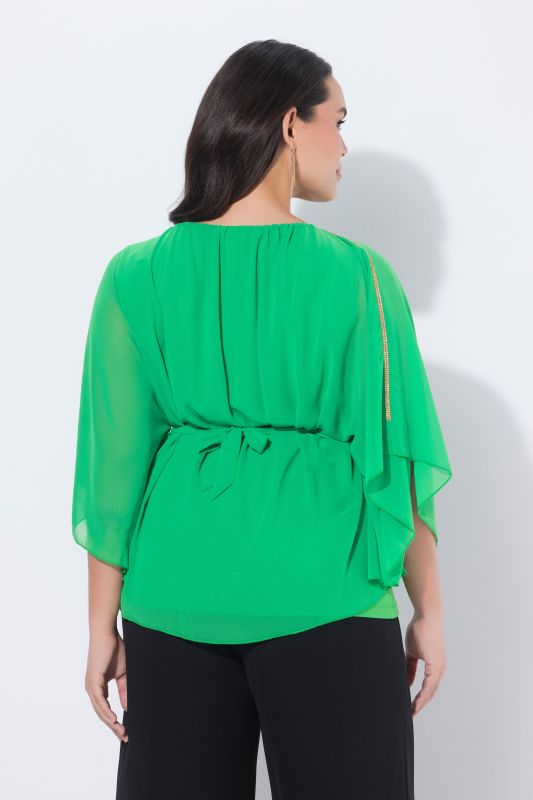 Blouse avec petites pierres scintillants, encolure bateau et manches chauve-souris