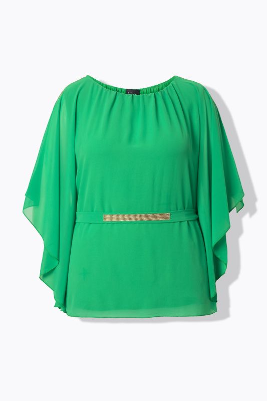 Blouse avec petites pierres scintillants, encolure bateau et manches chauve-souris