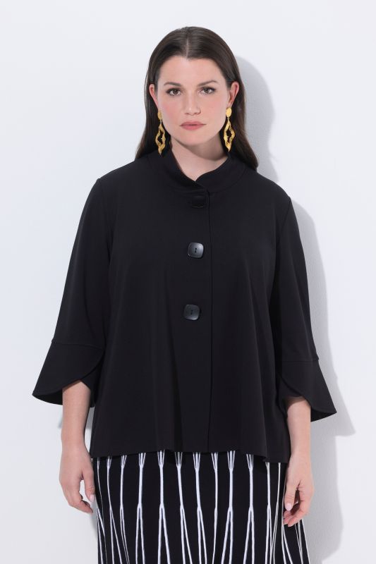 Veste en molleton point de Rome, manches 3/4 et col montant, coupe évasée