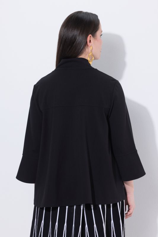 Veste en molleton point de Rome, manches 3/4 et col montant, coupe évasée