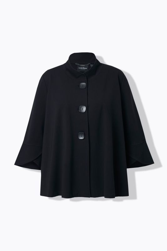 Veste en molleton point de Rome, manches 3/4 et col montant, coupe évasée