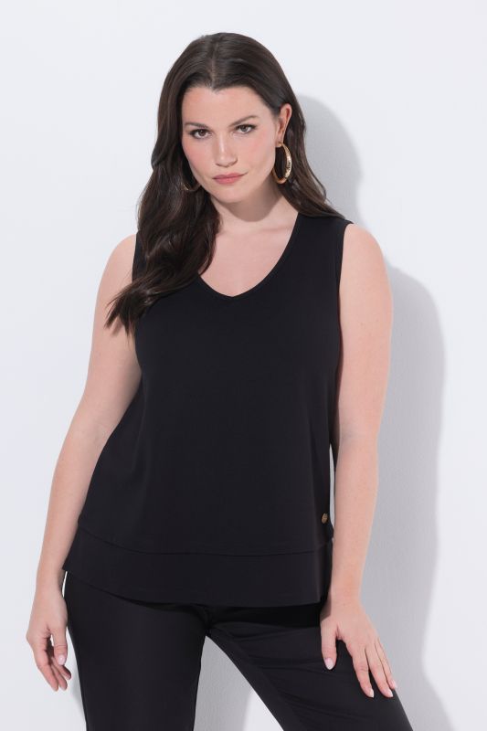 Débardeur point de Rome, col en V et coupe évasée, modèle sans manches