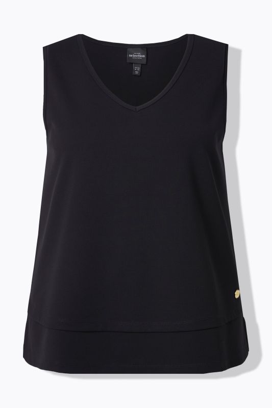 Débardeur point de Rome, col en V et coupe évasée, modèle sans manches
