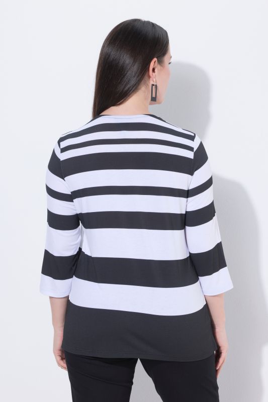 T-shirt à rayures, col rond et manches 3/4, buste doublé
