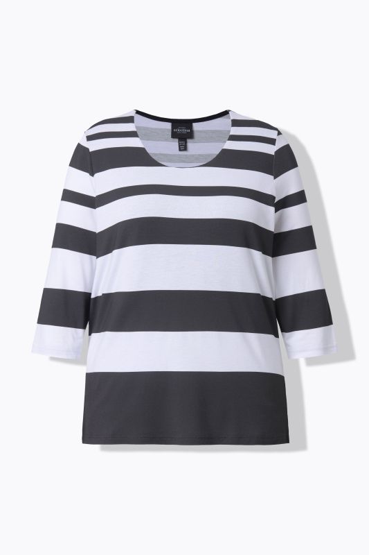 T-shirt à rayures, col rond et manches 3/4, buste doublé