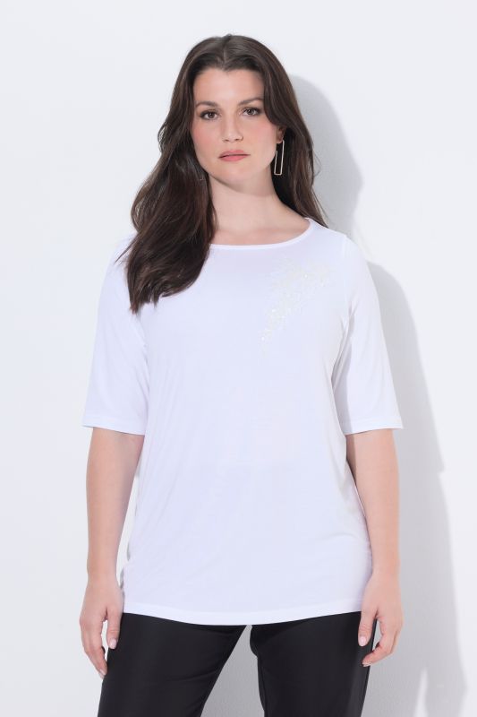 T-shirt manches courtes et encolure bateau, motif fantaisie en petits sequins