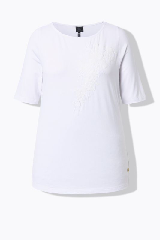 T-shirt manches courtes et encolure bateau, motif fantaisie en petits sequins