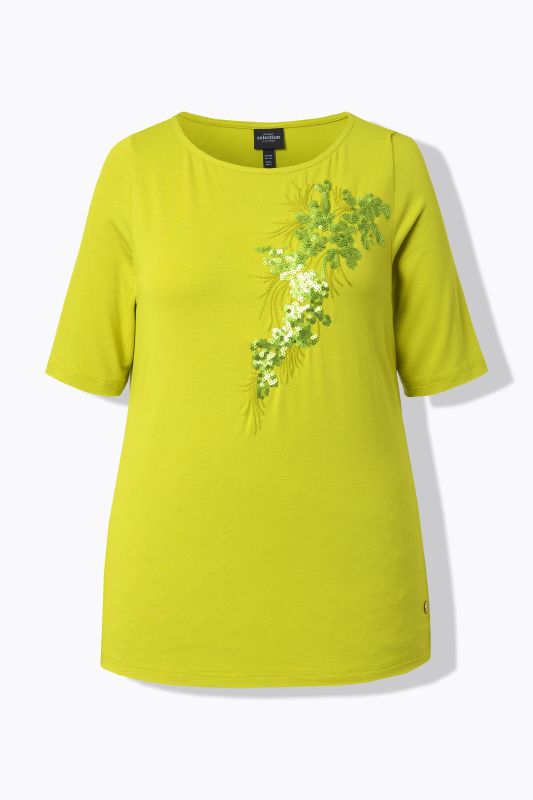 T-shirt manches courtes et encolure bateau, motif fantaisie en petits sequins