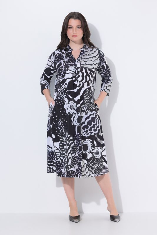 T-shirt au tombé fluide, motif graphique, décolleté en V et manches 3/4