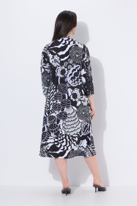 T-shirt au tombé fluide, motif graphique, décolleté en V et manches 3/4