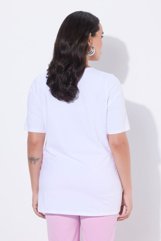 T-shirt en coton Pima, motif à fleurs, col rond et manches courtes, coupe évasée